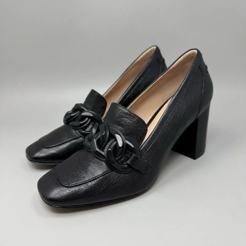 Cole Haan Chrystie Square Chain Loafer Women's 8 Black Leather Block Heel W27271